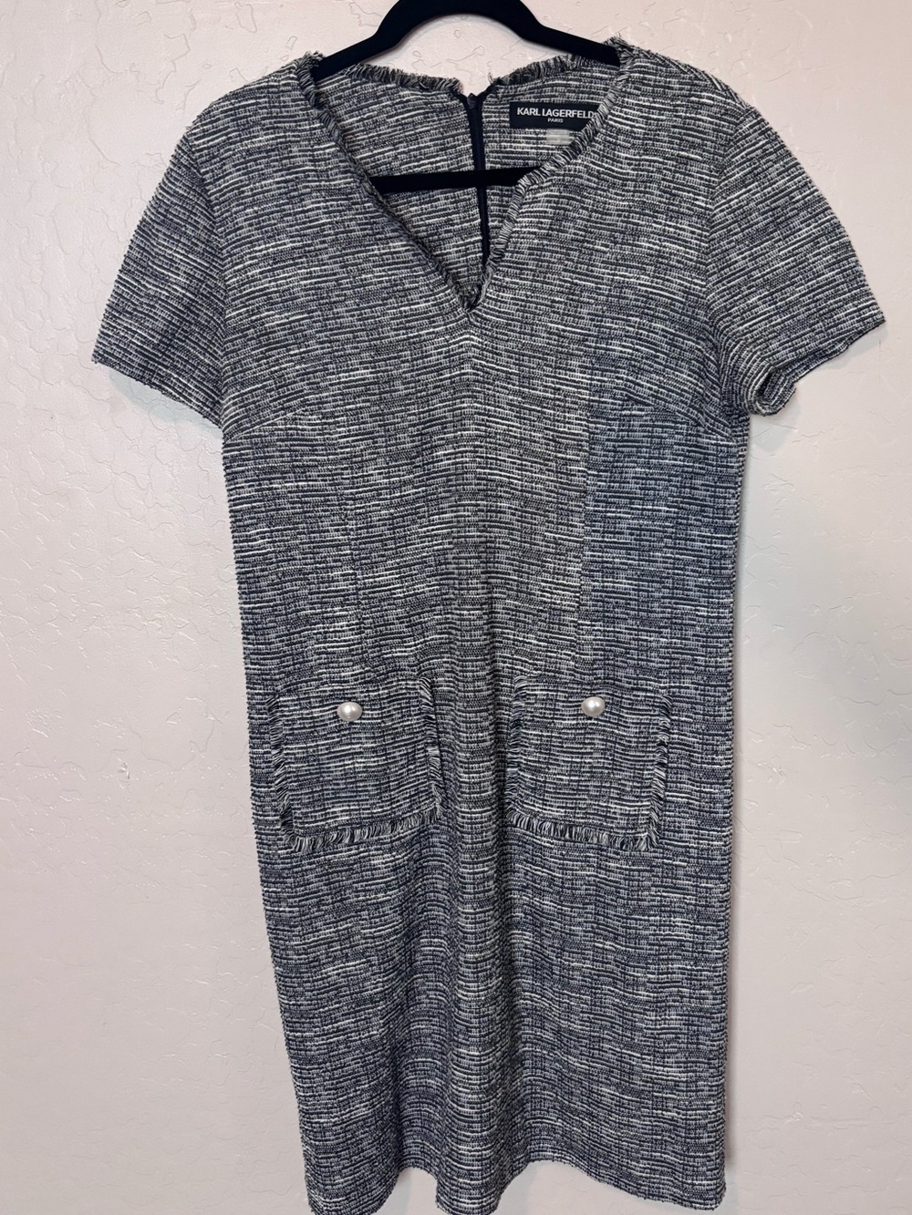 Karl Lagerfeld Paris Black White Tweed Shift Dress Size 12